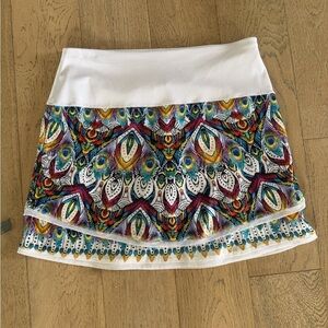 Lucky in Love Women's White Peacock Velvet Layered Skort Skirt Size Large